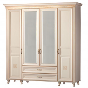 Шкаф для одежды 4-дверный с зеркалом №493 Марлен кремовый белый в Нижней Туре - nizhnyaya-tura.germes-mebel.ru | фото